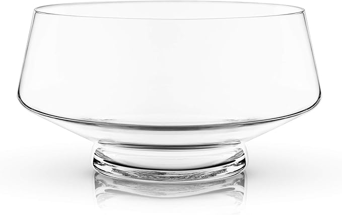 Viski Footed Glass Punch Bowl, Heavy Base Large Punch Bowl with Angled Design, Party Serveware for