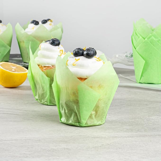 Restaurantware Panificio Premium 4 oz Green Paper Tulip Baking Cup: Paper Baking Cups Perfect for