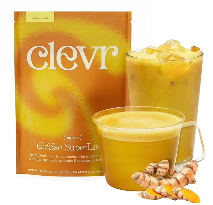 Clevr Blends Turmeric Powder, Golden Milk Instant Latte Mix, Superfood Powder with Oat Milk, Lions