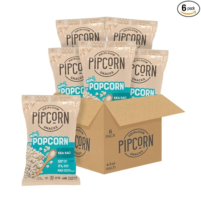 Heirloom Sea Salt Mini Popcorn by Pipcorn - 4.5oz 6pk - Healthy Snacks, Gluten Free Snacks