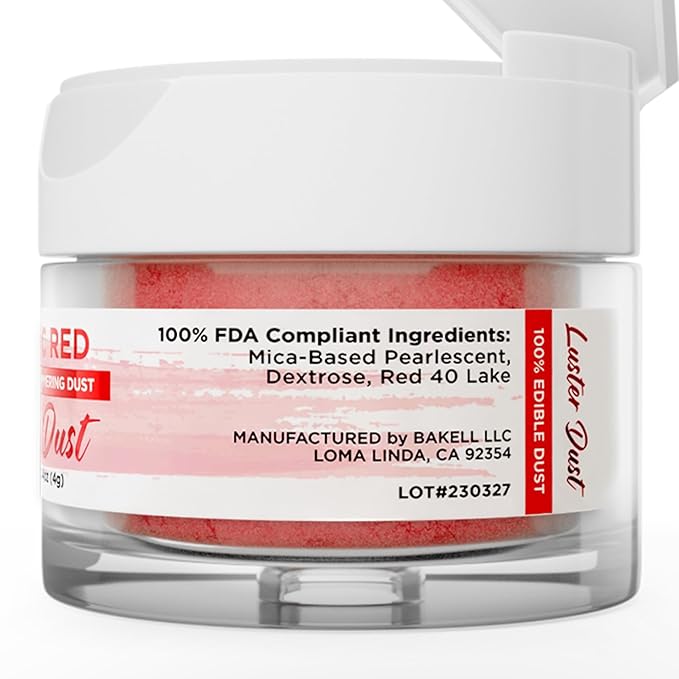 Luster Dust - Classic Red (4g 1x Jar) | Edible Vegan Dust & Paint for Cake Decorating, Ice Cream
