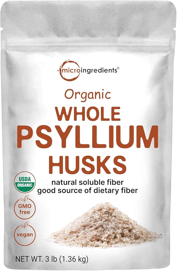 Micro Ingredients Organic Whole Psyllium Husks, 3lbs | Daily Soluble Fiber Supplement | India