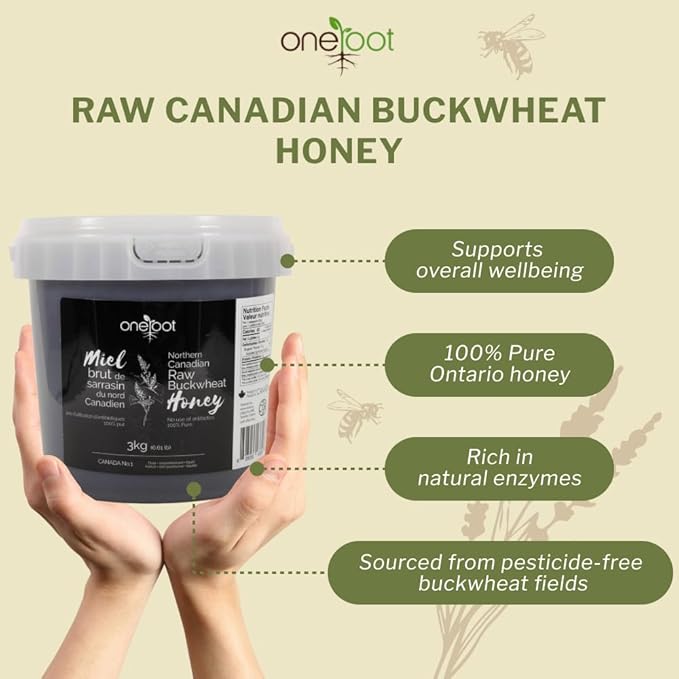 OneRoot Raw Buckwheat Honey - Unheated, Unfiltered and Unprocessed Natural Dark Honey, Rich in