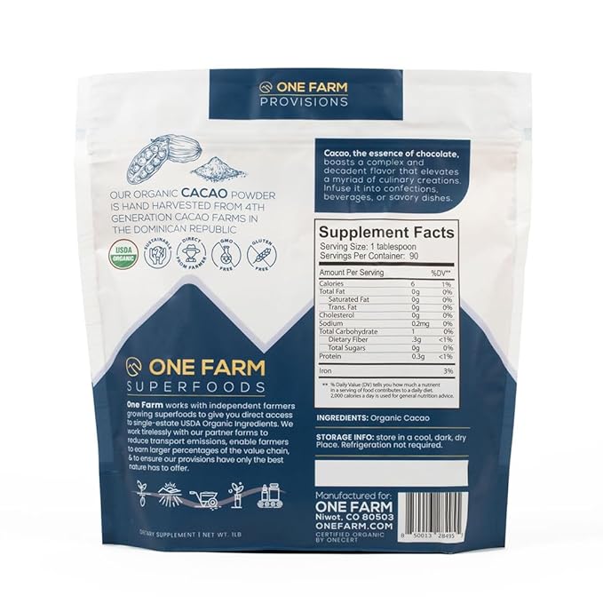 One Farm by WAAYB Organic Cacao, Single Estate, Non-GMO, Fair-Trade, Vegan, Gluten Free, 100% Raw