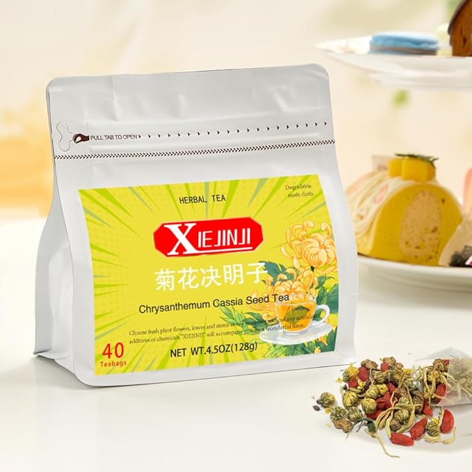 XIEJINJI Chrysanthemum Cassia Seed Tea Bags, 40 Count, Burdock Root, Goji Berry, Honeysuckle