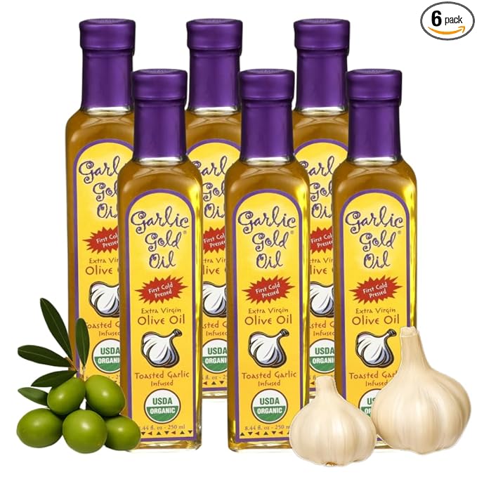 Garlic Gold Extra Virgin Olive Oil Infused with Garlic, Premium Certified USDA Organic, Low FODMAP