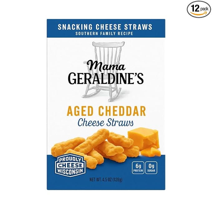 Mama Geraldine's - Aged Cheddar Cheese Straws - 4.5 Ounce, 12 Pack - Crisps, Chips, Gourmet Baked
