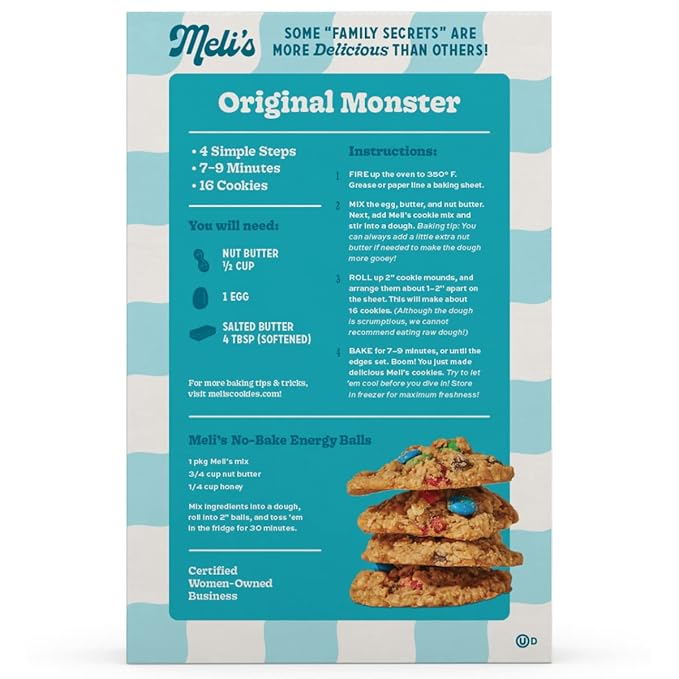 Meli?셲 Original Monster Gluten Free Cookie Mix, High Protein Baking Mix with Natural Chocolate