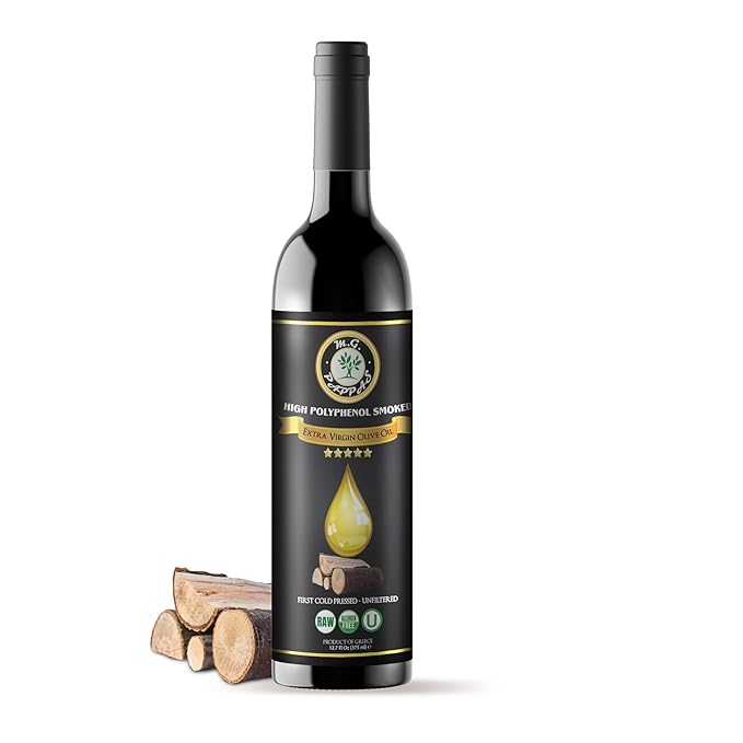 M.G. PAPPAS High Polyphenol Rich Smoked Infused Olive Oil Extra Virgin - Over 500mg/kg- Unfiltered