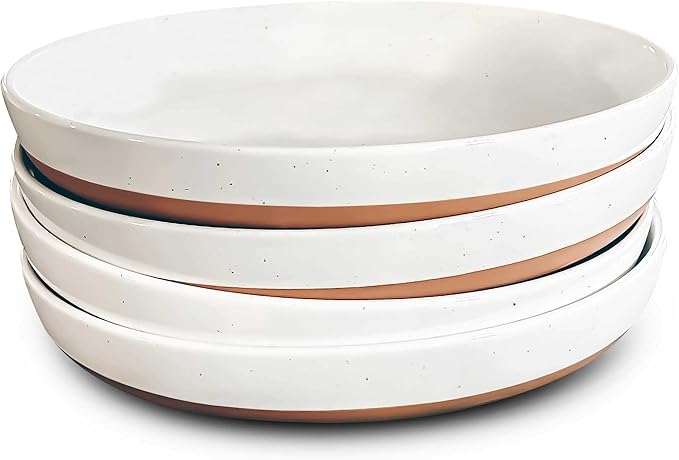 Mora Ceramic Flat Pasta Bowl Set of 4-35oz, Microwave Safe Plate with High Edge - Modern Porcelain