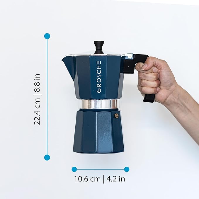 GROSCHE Milano Stovetop Espresso Maker Moka Pot 9 Espresso Cup, 15.2 oz, Blue. Stove top Coffee