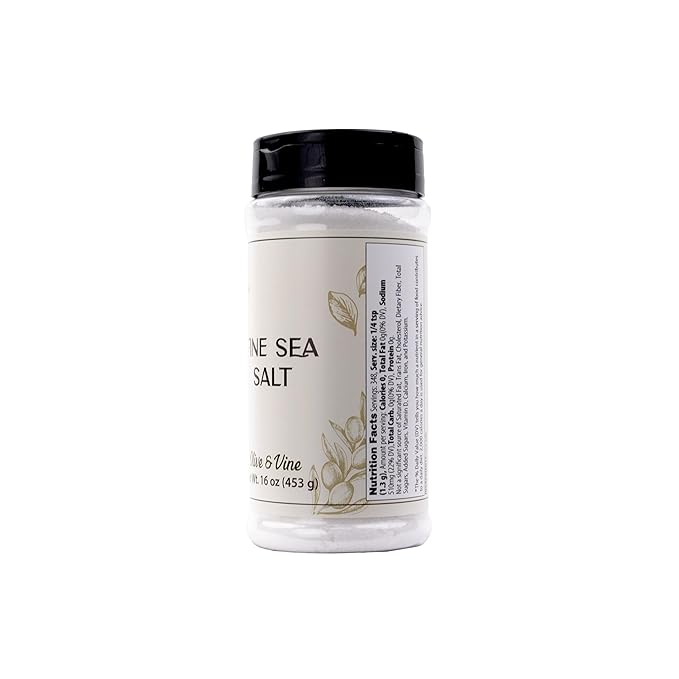 Olive & Vine Fine Sea Salt, Subtle Salinity, Seasoning for Grilled Vegetables, Roasted Meats, Fresh