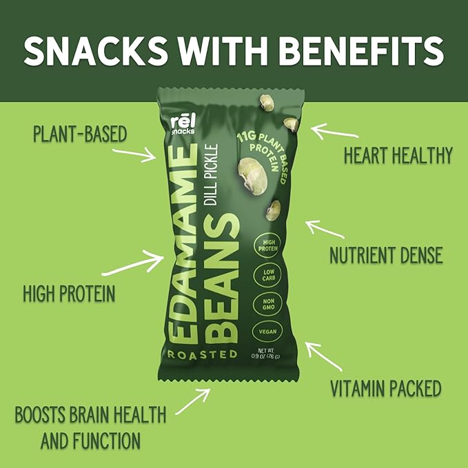 R휆l Snacks Dill Pickle Roasted Edamame ??High Protein Low Carb Snack (11g Protein per Serving)