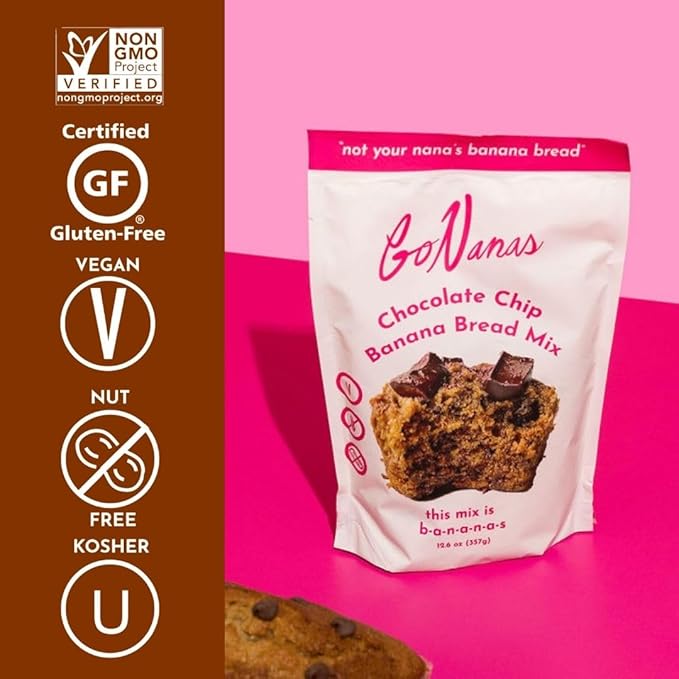 GoNanas Chocolate Chip Oat Flour Banana Bread Mix, Suitable for Plant Based Vegan Diets, Gluten