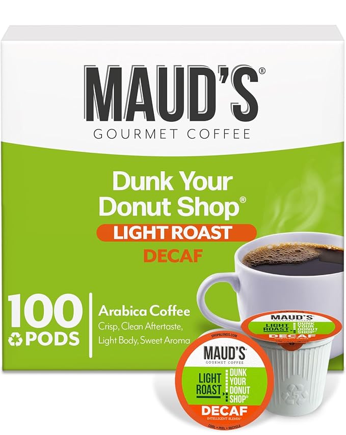 Maud's Decaf Donut Shop Coffee Pods, 100 ct, Decaffeinated Light Roast Coffee in Recyclable Single