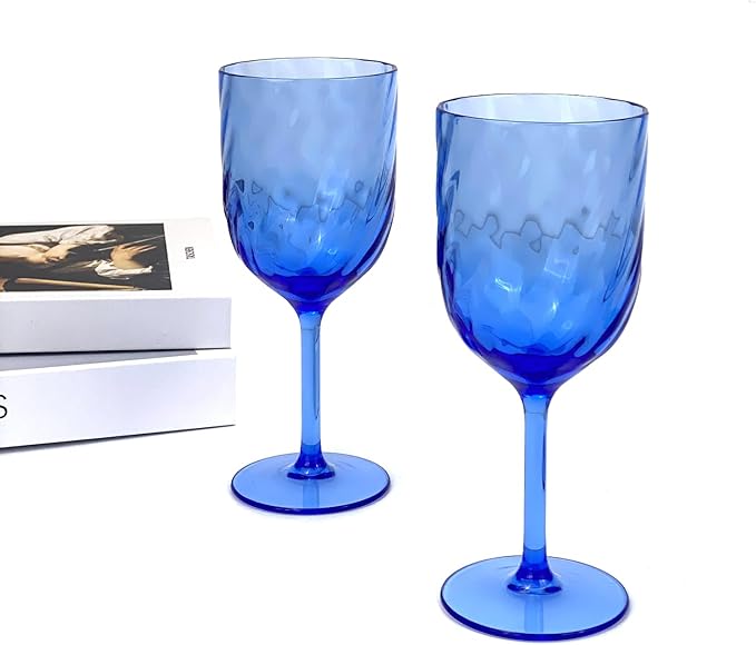 Yalin Set of 6 Unbreakable 15 oz Acrylic Plastic Wine and Water Tumbler Stackable Goblets. (Blue