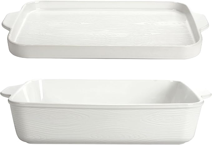 Temp-tations by Tara Baking Pans Set - 9x13" Set of 2 Woodland White Bakeware Sets with Casserole