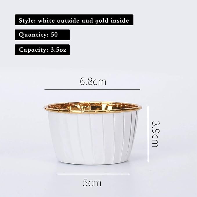 Party Hippo Cupcake Cups, 3.5 Oz 50 pcs Disposable Foil Muffin Liners, Gold Baking Cups, Ramekin