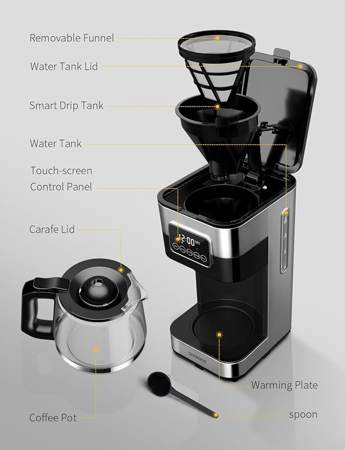 SHARDOR 10-Cup Programmable Coffee Maker, Regular & Strong Brew Drip Coffee Machine for Home and