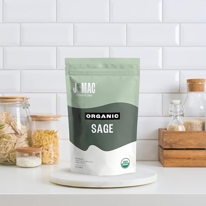 J Mac Botanicals, Organic Rubbed Sage (8 oz), Certified USDA Organic, Dried Rubbed Sage Leaf.