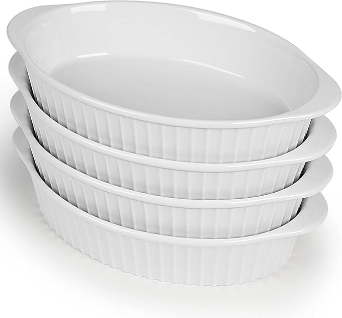 LEETOYI Porcelain Small Oval Au Gratin Pans, Set of 4 Baking Dish Set for 1 or 2 person servings