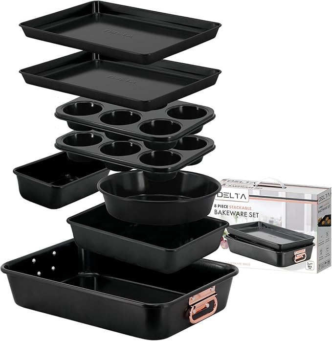 Nonstick Ceramic Bakeware Set – 8 Piece Baking Pans Set, Oven Safe to 450°F, Includes Muffin Pans