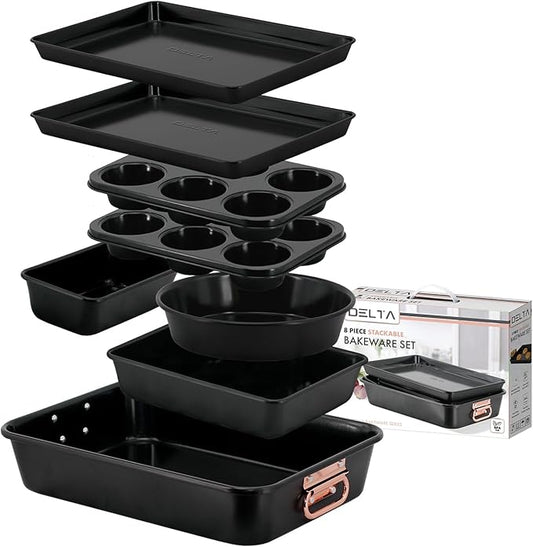 Nonstick Ceramic Bakeware Set – 8 Piece Baking Pans Set, Oven Safe to 450°F, Includes Muffin Pans