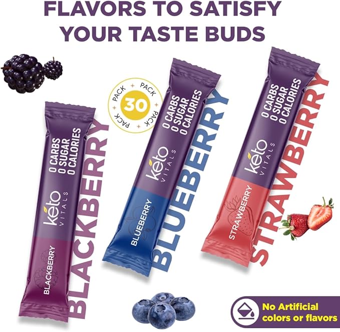 Keto Vitals Berry Electrolytes Powder Packets No Sugar | Keto Friendly Electrolytes Travel Packets
