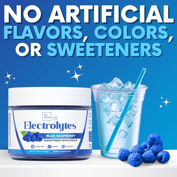 Zero Sugar - Blue Raspberry Electrolytes Powder - Refreshing Hydration - Caffeine Free Energy - All