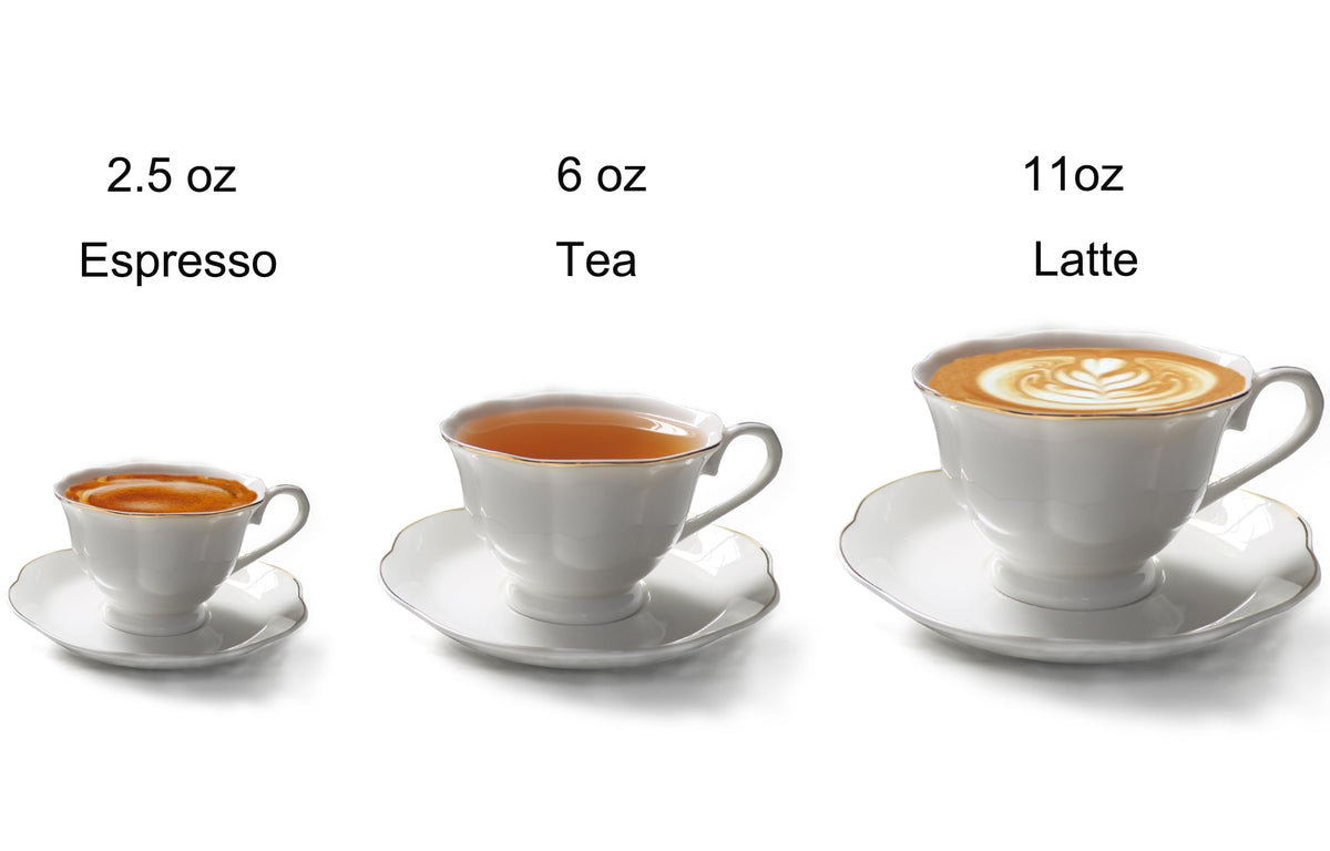 Guangyang 12 Pieces Tea Cup set Fine Porcelain 6oz Cup and Saucer set of 6 for Cappuccino Tea Flat