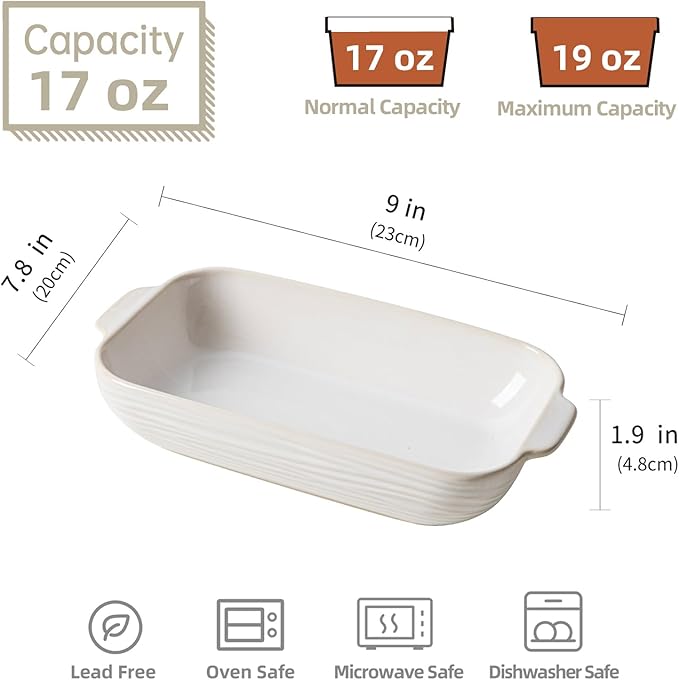 Casserole Dishes for Oven, 9 x 8 inch Ceramic Baking Dish, 17 Oz Rectangular Deep Lasagna Pan