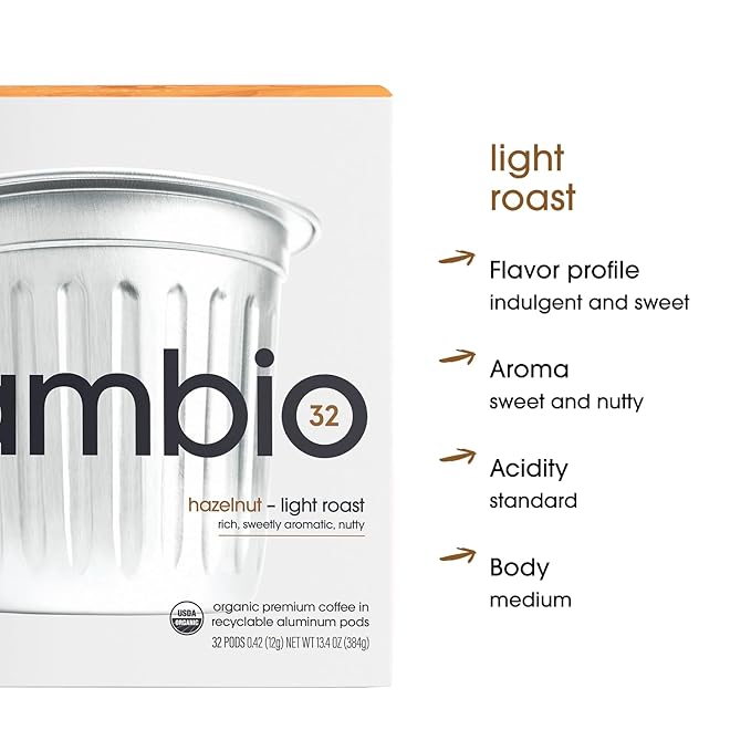 Cambio Roasters Organic Hazelnut Coffee Keurig KCups, Only Aluminum K Cup for Better & Longer