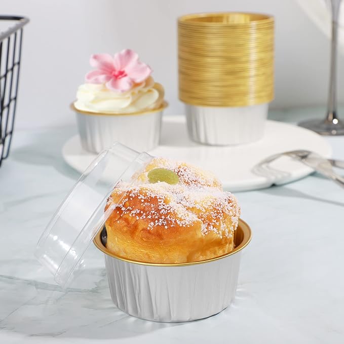 EUSOAR Cupcake Liners with Lids, 30pcs 5oz Disposable Aluminum Foil Ramekins cupcake Baking Cups