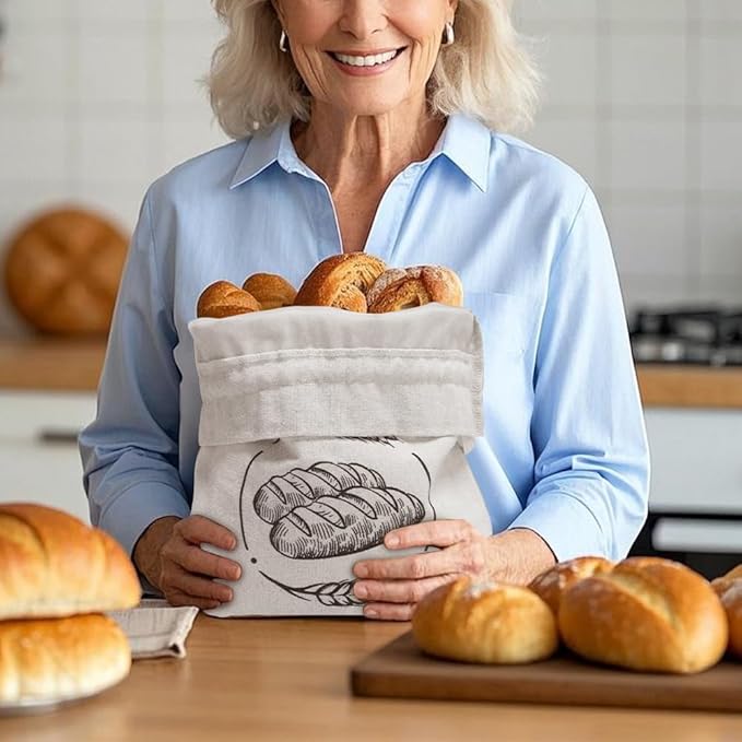 Linen Reusable Bread Bags for Homemade Bread & Sourdough - 2 Pack Breads Bags - 15x12 Inch
