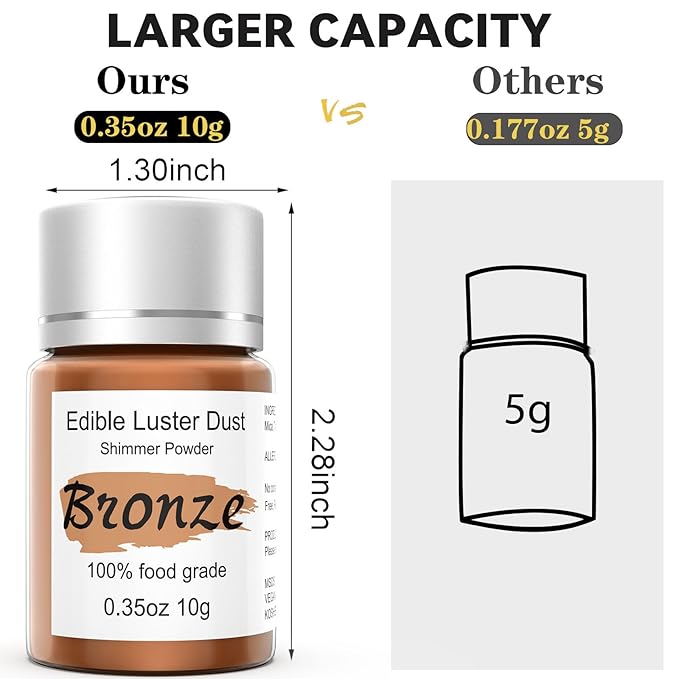 Bronze Luster Dust Edible Glitter for Cakes Cocktails ??10g Colaele Edible Shimmering Dust for
