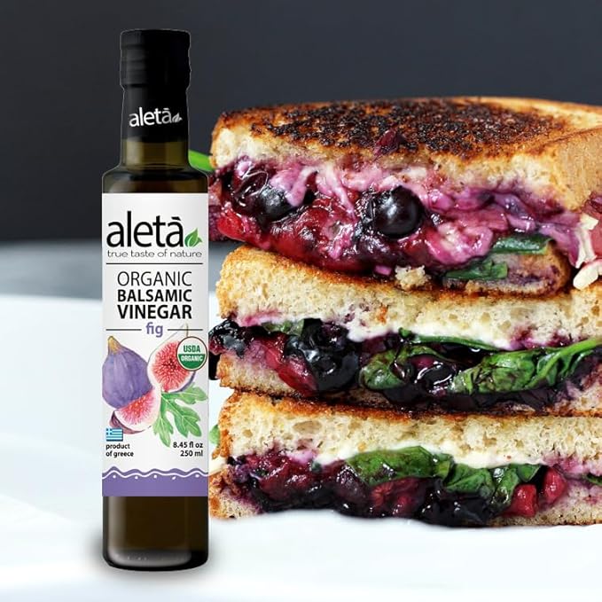 Aleta Farms Fig Balsamic Vinegar, Greek Organic Flavored Vinegar, USDA Organic, Perfect for Salad