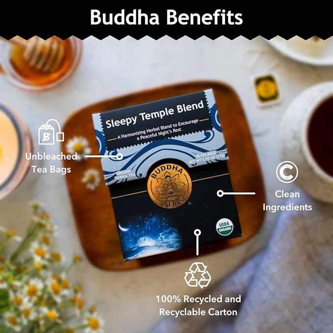 Buddha Teas - Sleepy Temple Blend - Organic Herbal Tea - For Health & Wellbeing - Blend of Herbs &