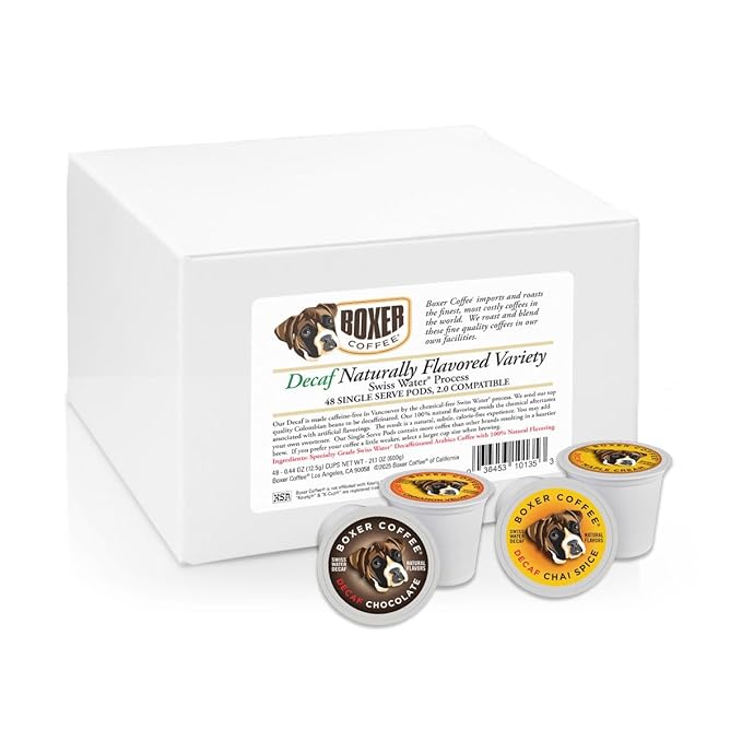 Boxer Coffee 48 Count Decaf Coffee Pods – Swiss Water Process, Medium Roast Variety Pack