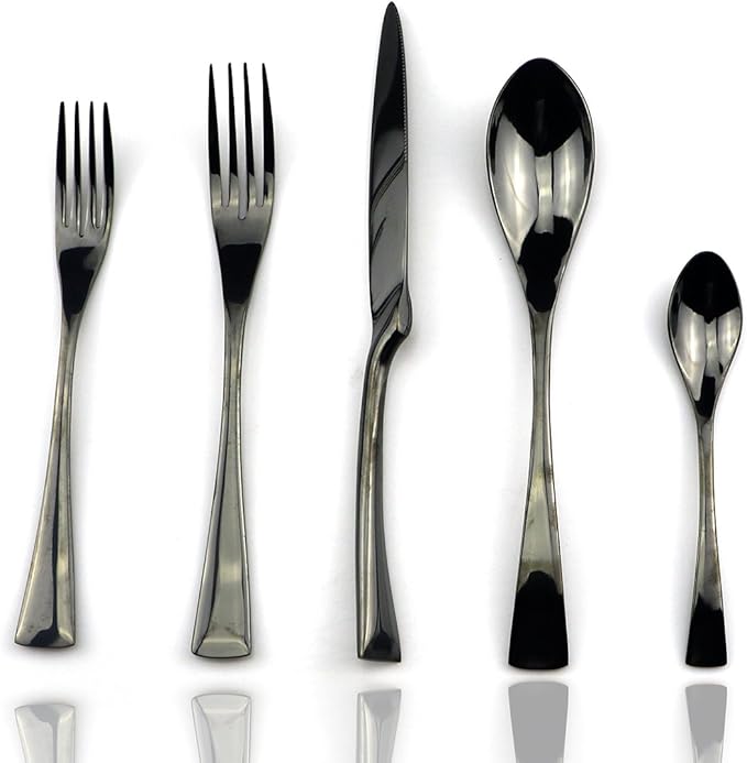 JASHII 18/10 Stainless Steel 20 Piece Mirror Polished Black Flatware Set,Dinner Knife Fork Salad
