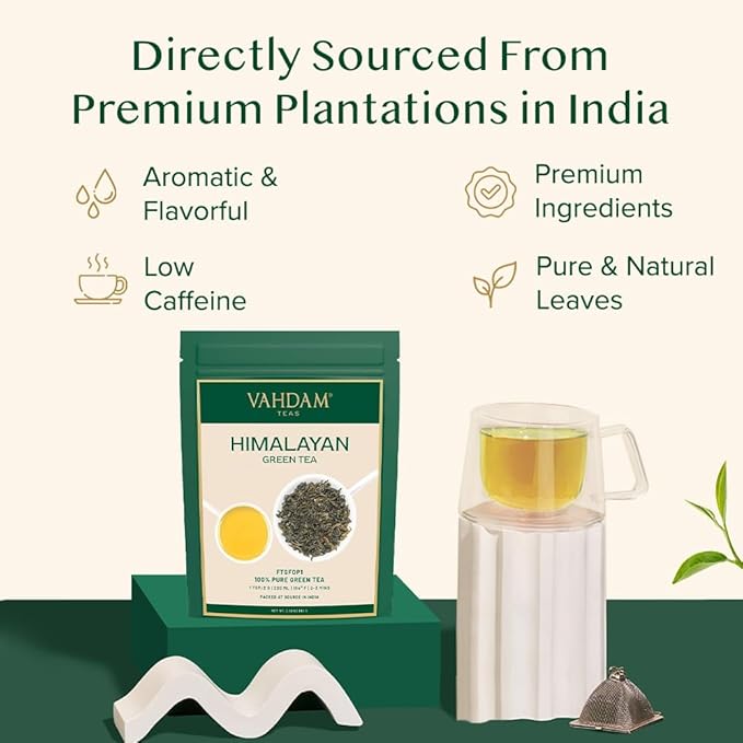 VAHDAM, Himalayan Green Tea Leaves (50+ Cups, 3.53 Oz) Non GMO, Gluten Free | High Elevation Grown