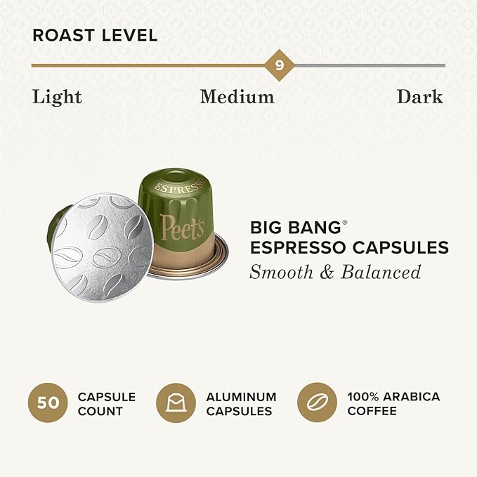 Peet's Coffee, Medium Roast Espresso Capsules, Compatible with Nespresso Original Machines - Big
