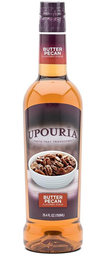 Upouria Butter Pecan Coffee Syrup Flavoring, 100% Vegan, Gluten-Free, Kosher, 750 mL Bottle (Pack