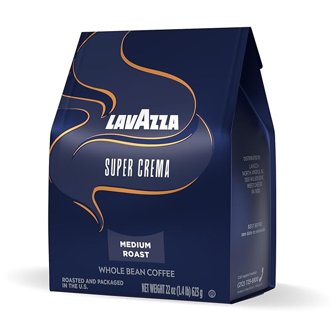 Lavazza Super Crema Whole Bean Coffee, Medium Espresso Roast, Arabica and Robusta Blend, 22 oz Bag