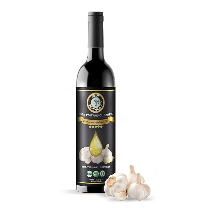 M.G. PAPPAS High Polyphenol Rich Garlic Infused Olive Oil - Extra Virgin Olive Oil - Over 500mg/kg