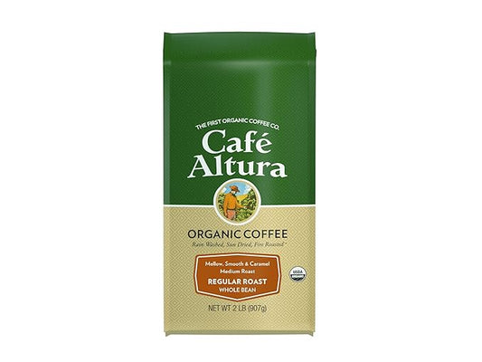 Cafe Altura Whole Bean Organic Coffee, Regular Roast, 2 lb Bag