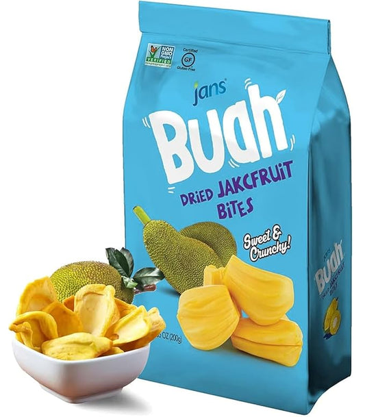 Jackfruit Chips 7 Oz | Jans Buah Dried Jackfruit Chips, Gluten-Less Fruit Snack, Authentic Fruit