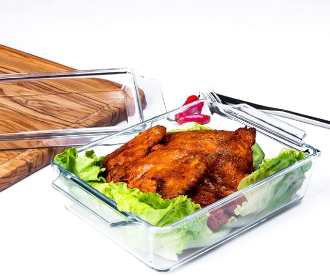 Rectangular Tempered Glass Casserole Dish, Tempered Glass Baking Dish with Glass Cover. Oven