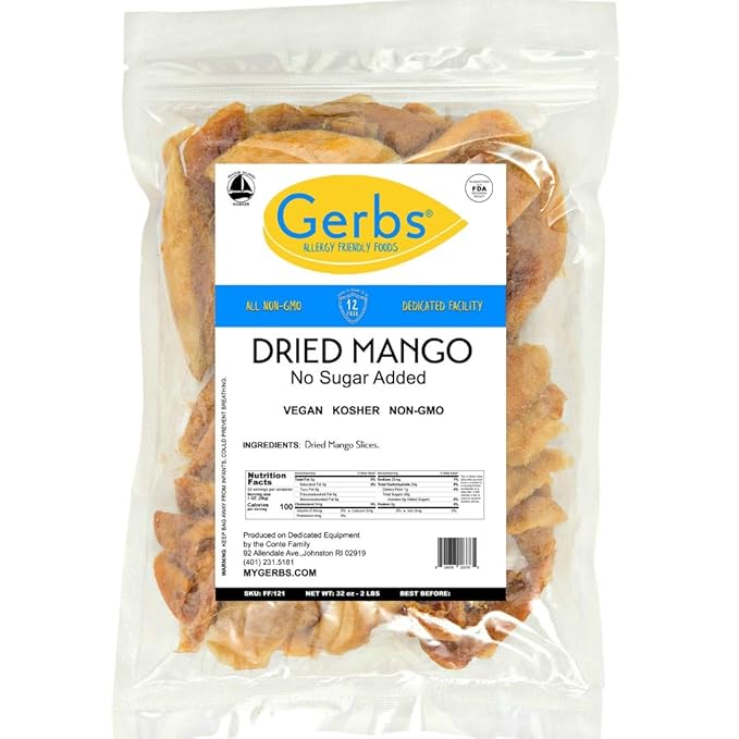 Gerbs Dried Mango Slices Unsweetened 2 lbs. | Dehydrated, Unsulfured, Resealable Bag | Naturally