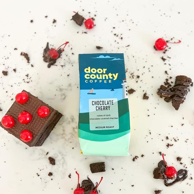 Door County Coffee Chocolate Cherry Flavored Ground Coffee - 10 oz Bag - Medium Roast - Specialty