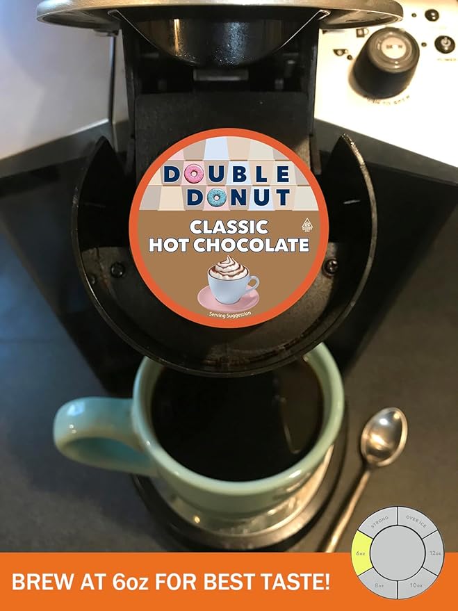 Double Donut Hot Chocolate Pods for Keurig K Cups Brewers, Single Serve Classic Hot Cocoa Pods, 24